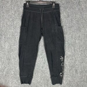 REEBOK Sweatpants Joggers‎ Size S Black Side Pockets Drawstring Athletic